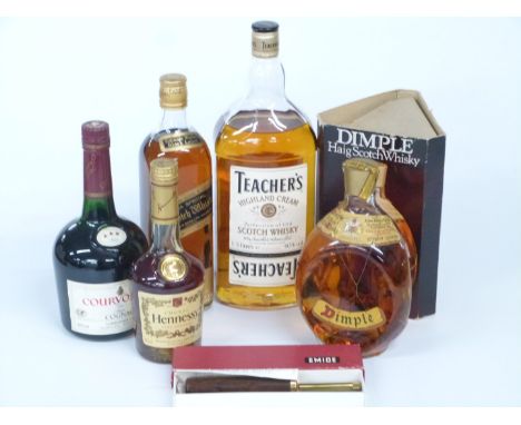 Two bottles of Scotch Whisky, Johnnie Walker Black Label Extra Special, 26 2/3 oz 70% vol and Teacher's Highland Cream 1.5 li