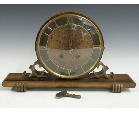 Drum cased mantel clock c1930s with Roman chapter ring and two train movement striking on a gong with ting-tang strike, 22cm 