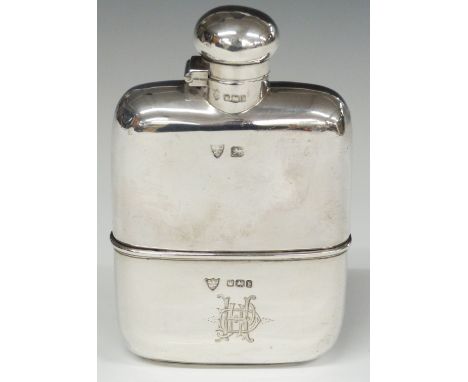 Victorian hallmarked silver hip flask with bayonet cap and detachable cup, Sheffield 1900, maker&nbsp;G &amp; J W Hawksley, h