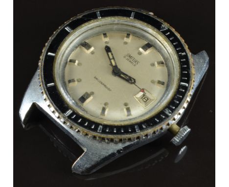 Smiths skin diver gentleman's wristwatch with date aperture, luminous and black hands, red arrow tipped centre seconds hand, 