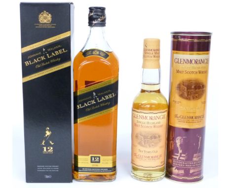 Johnnie Walker Black Label, 12 years old Blended Scotch Whisky in presentation box, 1 litre 43% vol together with a bottle of
