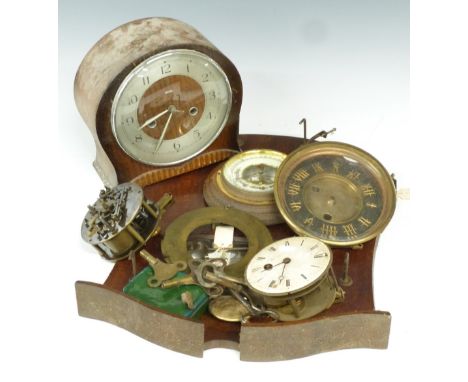 Smiths mantel clock, clock parts and a hall barometer&nbsp;
