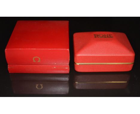 Two vintage watch boxes, one Omega the other Rone.&nbsp;
