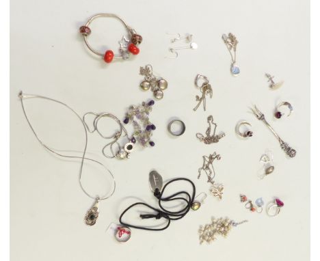A collection of silver jewellery including earrings, necklaces, bracelets, titanium ring, etc&nbsp;