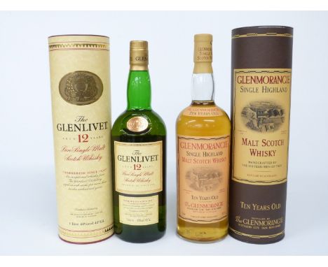 Glenlivet 12 year old Pure Single Malt Scotch Whisky, 1 litre, 40% vol and Glenmorangie 10 year old Single Highland Malt Scot