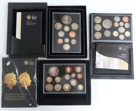 Royal Mint proof coin sets for 2010, 2011 and 2012, together with the fourth and fifth circulating coinage portrait collectio