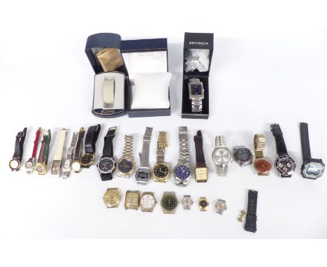 Twenty-six various ladies and gentleman's wristwatches including Accurist chronograph, Sekonda, Fero Feldman, Tag Alter Ego, 