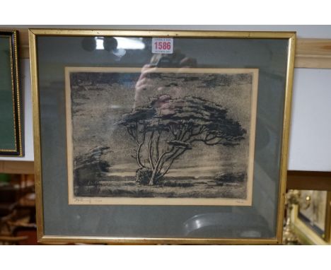 Jacob Hendrik Pierneef,&nbsp;South African, a tree in a landscape, signed in pencil and dated 1920, lithograph, pl.20 x 28cm;