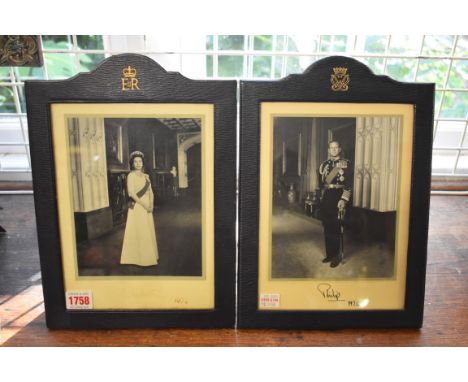 HM Queen Elizabeth II and HRH Prince Philip:&nbsp;a pair of black and white portrait photographs, 18.4 x 14.4cm and 18.8 x 14