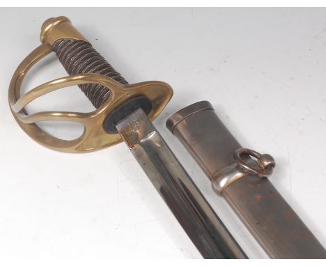 A reproduction American Civil War Cavalry sabre, the 86cm curved single edged fullered blade stamped to the ricasso US. ADK 1