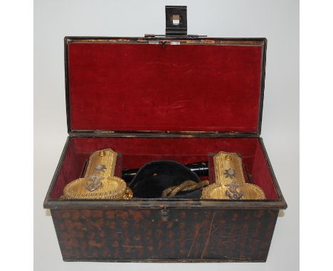 A Geo. VI Naval officer's bicorn hat by Gieves Ltd of 21 Old Bond Street, London, together with a matching pair of gold braid