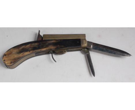 A 19th century percussion cap knife pistol by James Rodgers, Sheffield, the octagonal barrel with Birmingham proof marks, hav