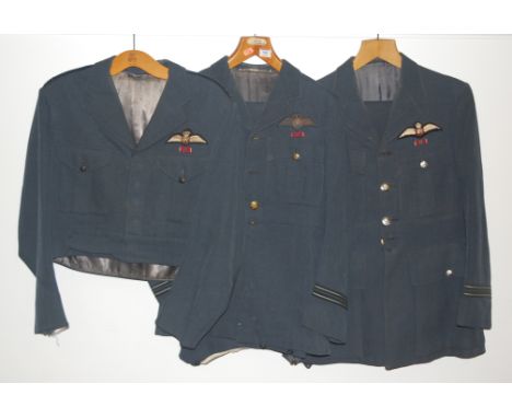 A post WW II R.A.F. Flight Lieutenant dress tunic and trousers, with cloth badge, together with one other uniform with bullio