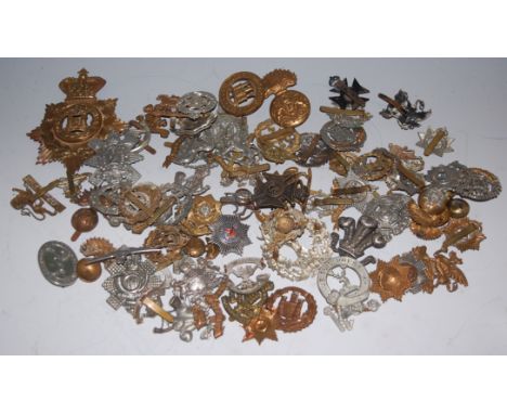 A Northamptonshire Regiment brass helmet plate, together with a large collection of assorted cap badges and insignia to inclu