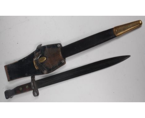 A British pattern 1888 Mk I 2nd type bayonet, the 30cm blade with crowned VR cypher 3'98 below, further stamped to the opposi