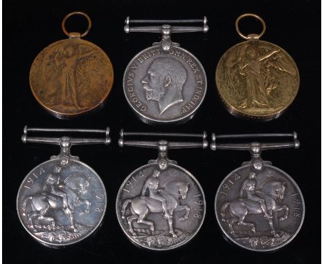A collection of six WW I medals to include British War x4, naming M2-136073 PTE. W.C. DEACON., M2-148014 PTE. A.C. HOWARD., M