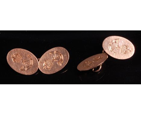 A pair of gentleman's 9 carat gold cuff-links, bearing Oxfordshire and Bedfordshire Light Infantry crest, 6.7g. 