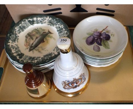 Royal Worcester Game Series plates, various others plus two Wade Whiskey bells