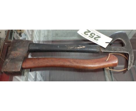 A WWII ear Air Ministry marked escape hatchet with a USA hand axe