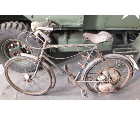 A vintage bicycle fitted with a cyclemaster engine Reg. No. ORT558