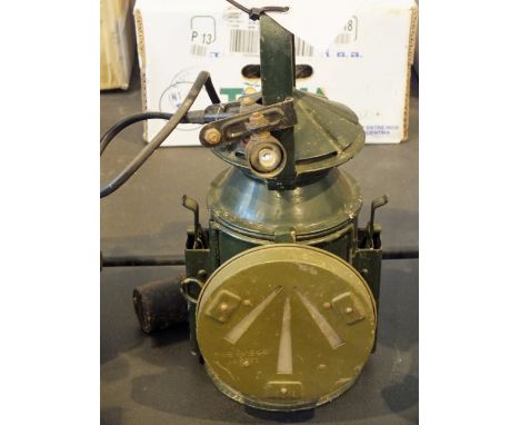A 1945 dated military lantern with electric light addition