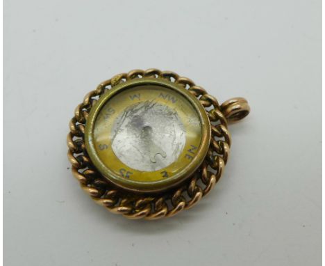 A Victorian 9ct gold compass fob, Birmingham 1879, 5.8g