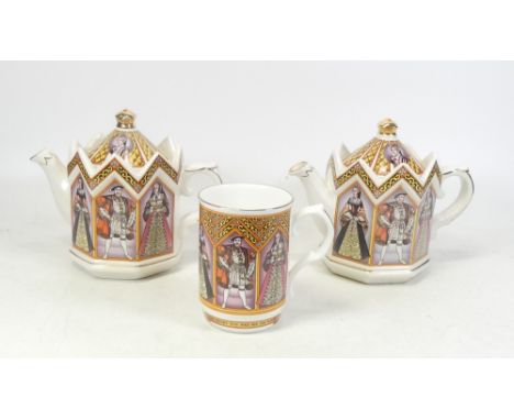 Sadler, Henry VIII's Wives pattern Two Teapots and Mug (3)