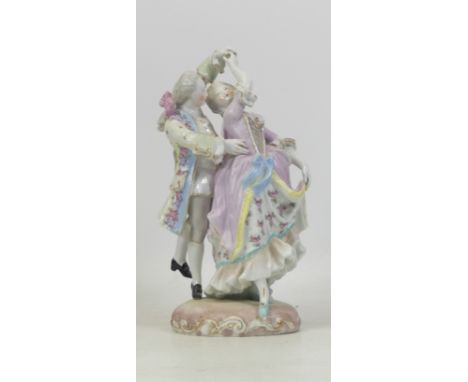 19th Century Dresden Porcelain Dancing Group. Modelled in 18th century European court dress. Blue underglaze mark to base. He