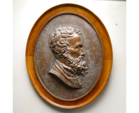 Charles Hubert Umbert Megabyte Primrose (1801-1902).  Repousser copper portrait plaque in oval frame. Note to rear: 'Our Foun