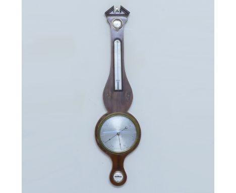 P. Riva of Glasgow, 19th century Mahogany barometer with shell inlay and silvered dial. Height: 98cm