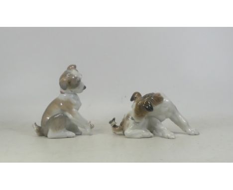 Lladro, Two models Puppies with Insects. (2)