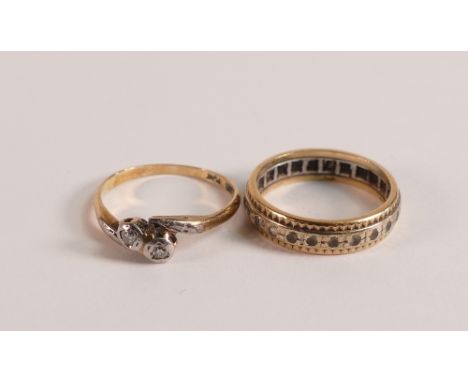 9ct gold and 2 diamond twist ring - 1.49g, together with 9ct gold and silver eternity ring set white stones, both about size 