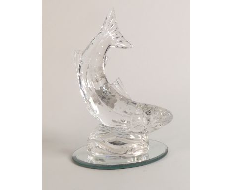 Waterford Crystal Large Salmon presented on a mirrored disc. Boxed (H:23cm)