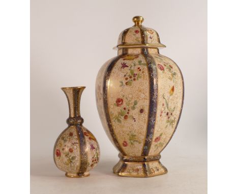 Carlton Blush ware temple jar with floral  decoration together with a matching small bud vase, by Wiltshaw &amp; Robinson, c1