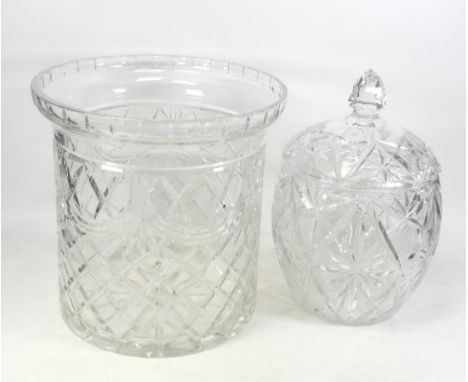 Crystal Glass to include lidded barrel, large planter tallest 30cm (2)