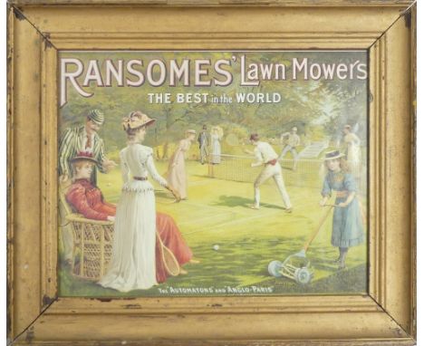 'Ransome's Lawn Mowers The Best in The World, The Automatons and Anglo-Paris' advertising print. Framed behind glass. Size in
