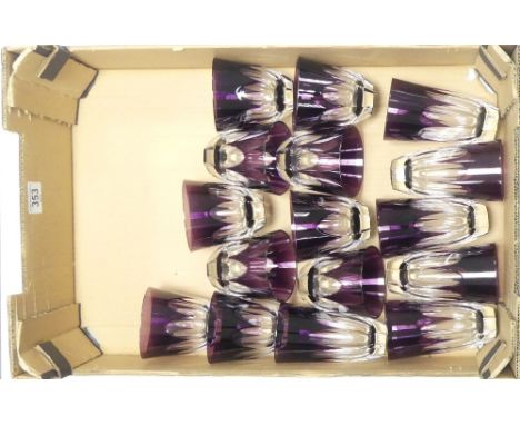 Ajka, Sixteen Amethyst Crystal Glass Tumblers . Used as blanks for the production of De Lamerie luxury giltware. (1 Tray)