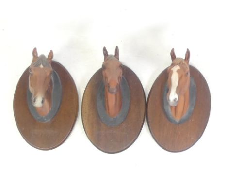 Beswick, Three Ceramic Horse Busts on Wooden Mounts (3)