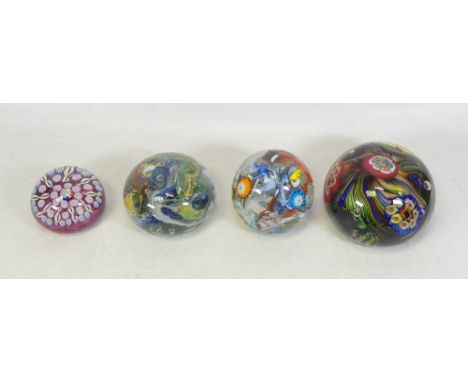 Four Art Glass Paperweights, inlcude M Glass example, millefiori amongst others (4)
