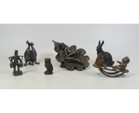 Six Bronzed Resin and Metal figures includes one metal see saw toy with pig and a frog (1 Tray)