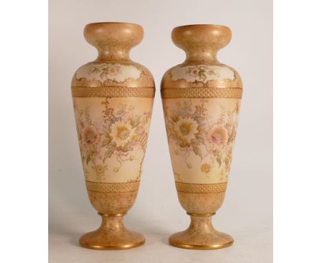 Pair of Carlton Blush ware vases in the Arvista pattern by Wiltshaw &amp; Robinson, c1900, height 27.5cm (2)