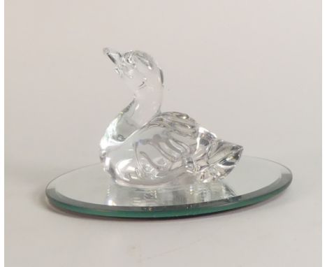 Waterford Crystal Duck presented on a mirrored disc. (H:7.5cm)