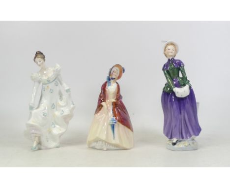 Royal Doulton, Three lady figuresPaisley Shawl HN1988, Florence HN2745 and Minuet HN2019. One with reglued foot. (3)