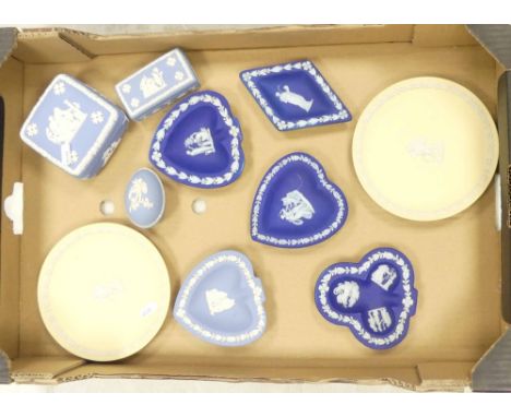 Wedgwood Jasperware to include lemon plates, dark blue pin trays, powder blue trinket boxes (1Tray)