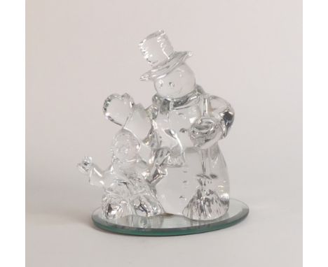 Waterford Crystal Snowman Limited Edition 2007 presented on a mirrored disc. (H:14.5cm)