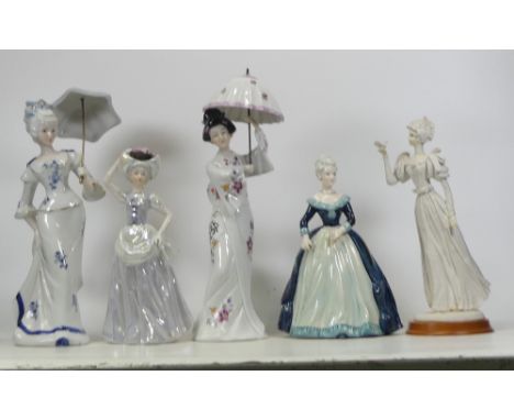 Five Ceramic Figutres inlcuding Geisha with Parasol, Leonardo Victorian Lady with Parasol, Shudehill resin amongst others (5)