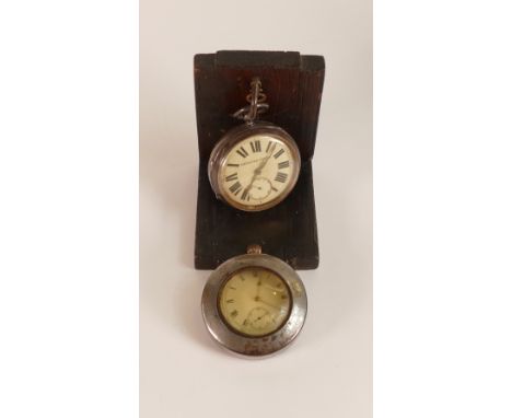 Silver Improved Patent pocket watch, Cohen of Manchester and another Silver pocket watch in metal surround case. (2)