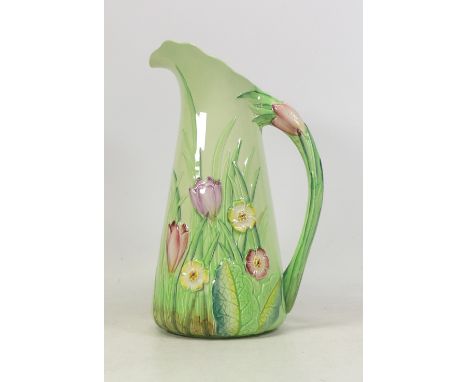 Carltonware, Tulip Patterned Large Green Jug. Height: 25cm