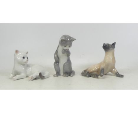Royal Copenhagen, Three Seated Cats includes seated Siamese and two kittens (3)