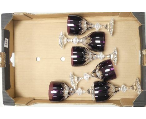 Ajka, Six Amethyst Crystal Glass Red Wine Glasses. Used as blanks for the production of De Lamerie luxury giltware. (1 Tray)